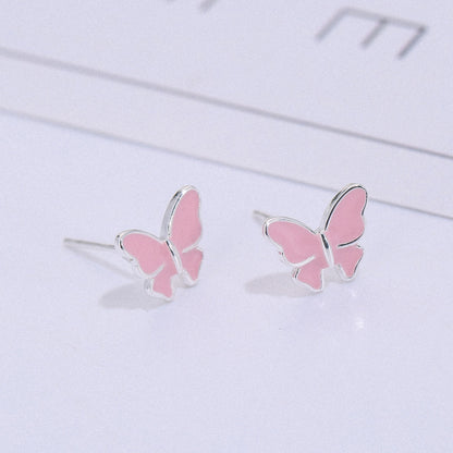 Pink Sterling Silver Butterfly Stud Earrings