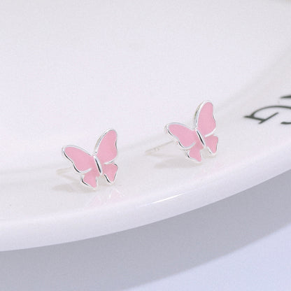 Pink Sterling Silver Butterfly Stud Earrings