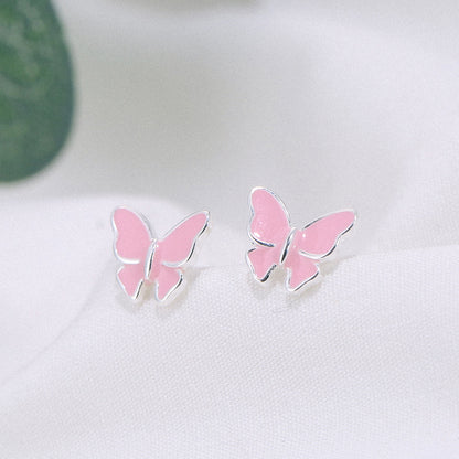 Pink Sterling Silver Butterfly Stud Earrings