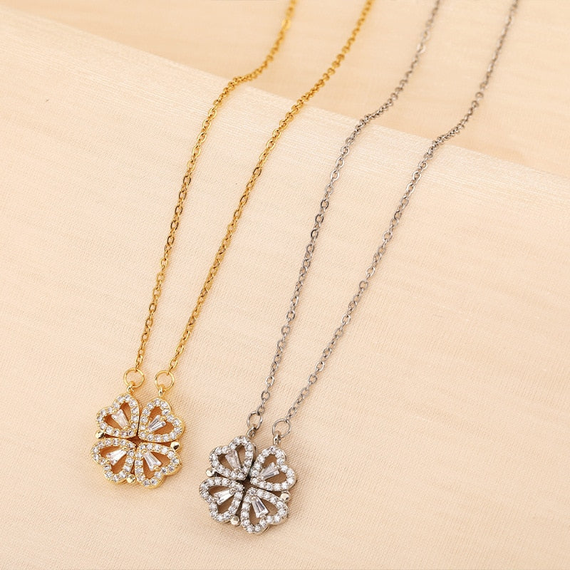 Two-In-One Four-Leaf Clover + 4 Heart Necklace - Valentine's Day Edition