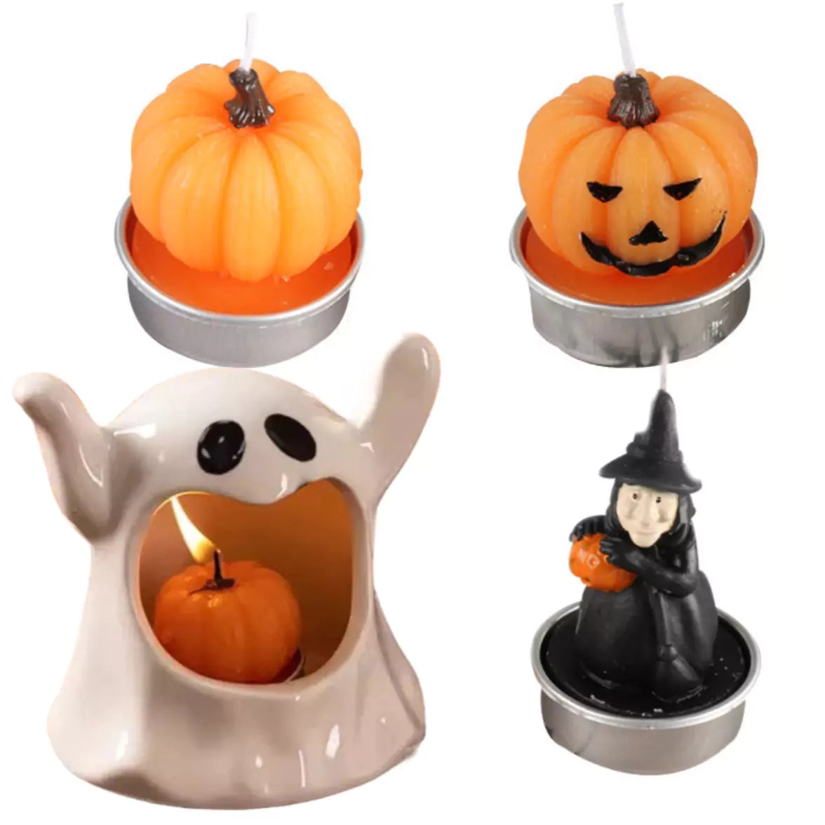 Spooktacular Halloween Ghost Candle Holder and Candles Set