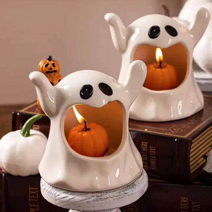 Spooktacular Halloween Ghost Candle Holder and Candles Set