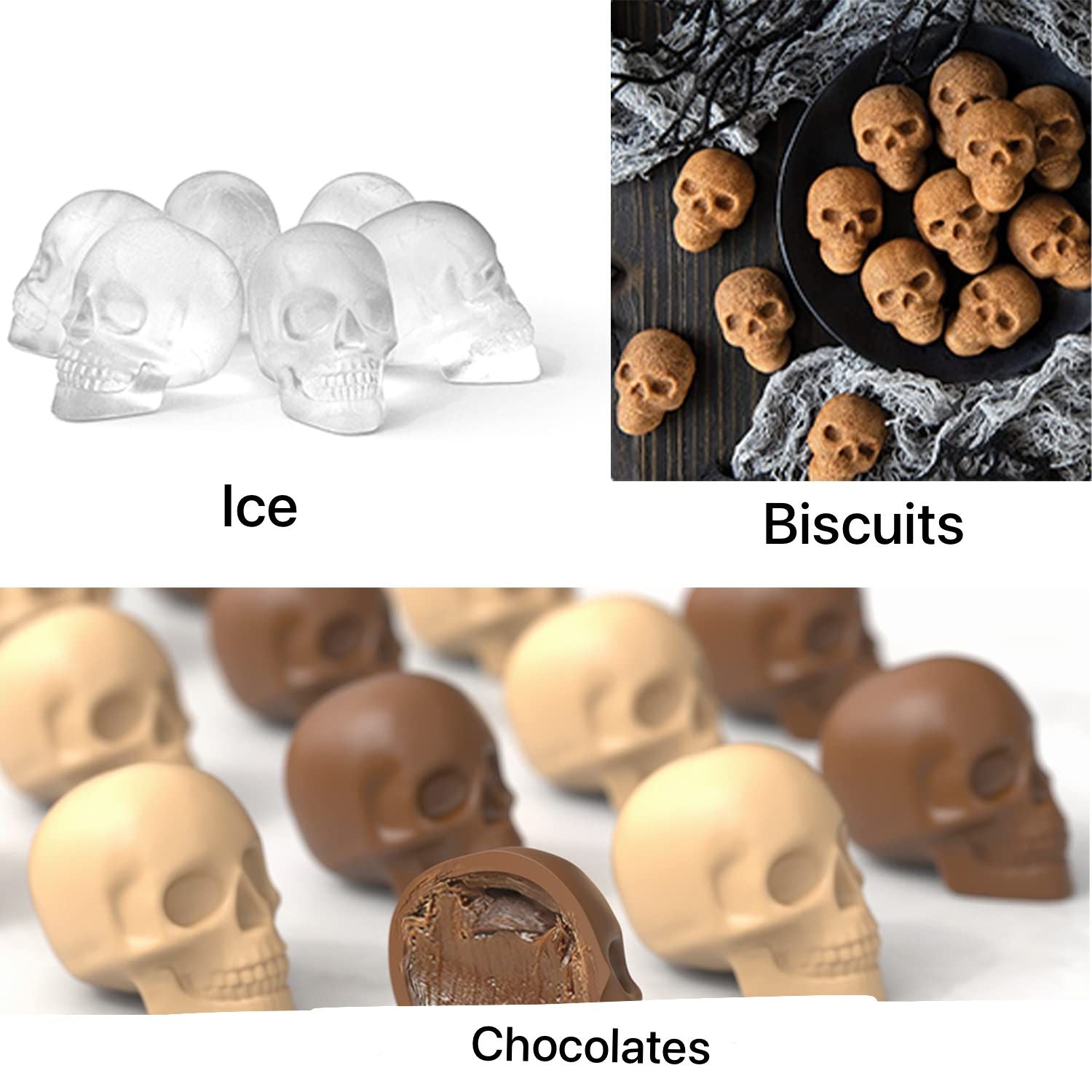 Buy Halloween Skull Chocolate and Ice Silicone Mold | Bakell