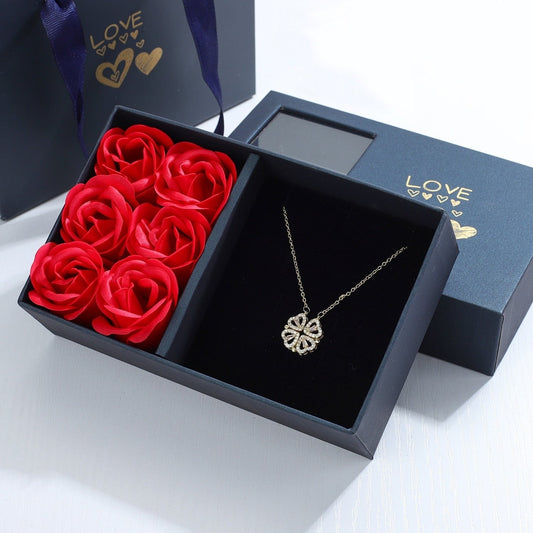 Two-In-One Four-Leaf Clover + 4 Heart Necklace - Valentine's Day Edition